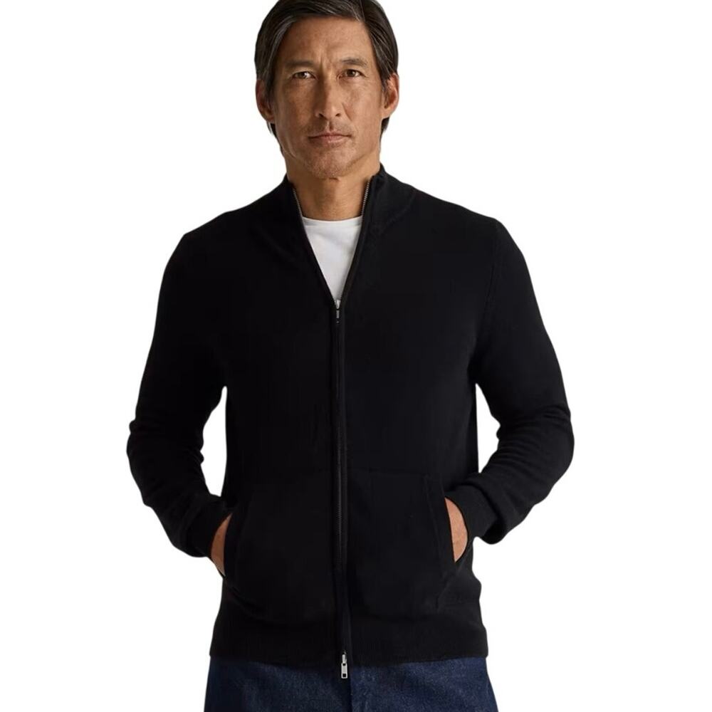 NWOT Quince Men’s L Mongolian Cashmere Full Zip Sweater Black Retro Preppy